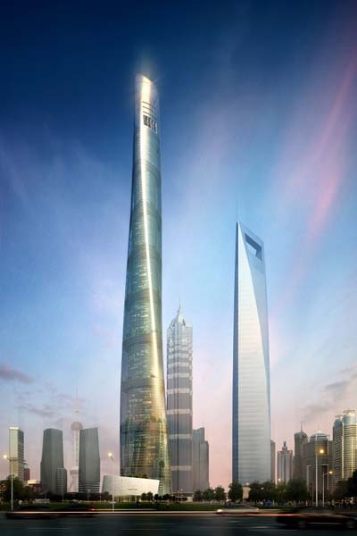 为上海中心大厦,设计总高度632米,武汉市已动工兴建世界