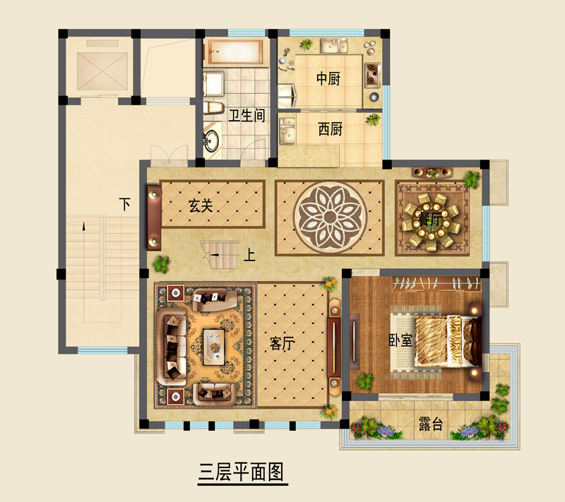 御江山三期叠墅233.08五室两厅三卫d-1上墅户型图三层户型