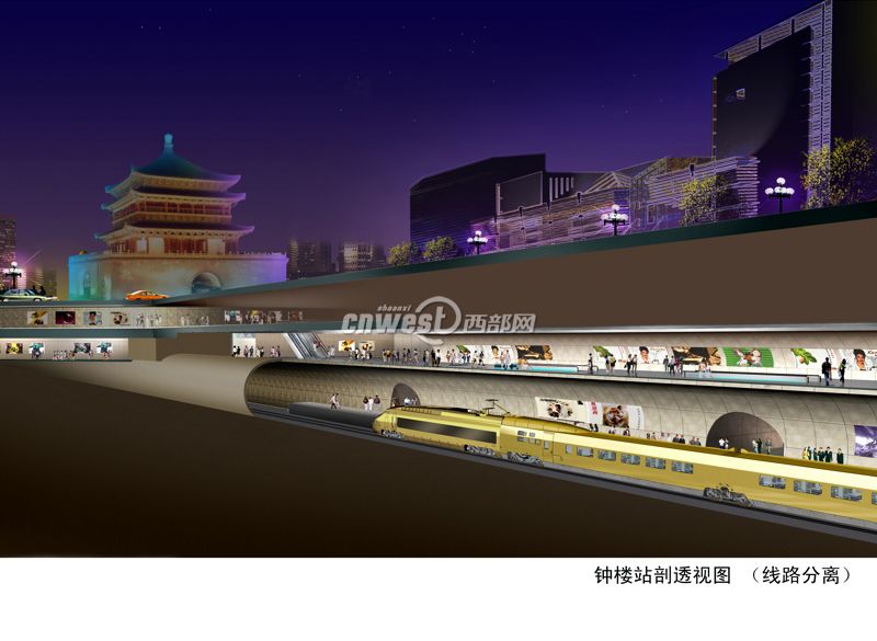 图为西安地铁2号线钟楼站剖面图.