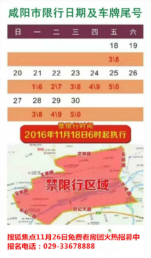 咸阳市对空气重污染期间采取机动车禁限行通告(附这月