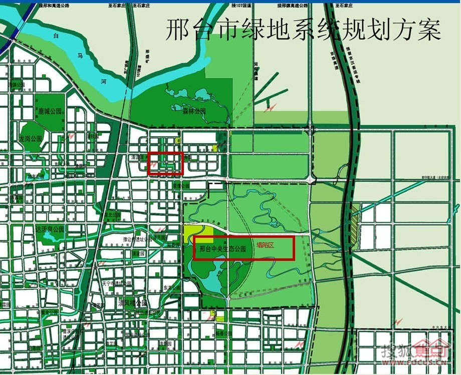 关于煤矿塌陷区的    上面两个图分别是邢台市的20年规划和绿化规划