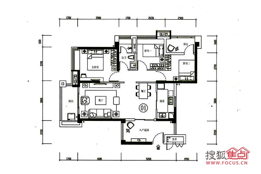 海伦印象15座01户型-3室2厅1卫-97m