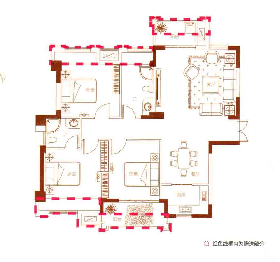 金丘紫金城118㎡户型-3室2厅2卫-118m