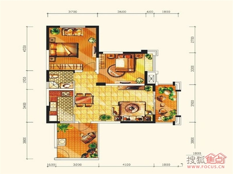 丽都世家户型图-2室2厅1卫