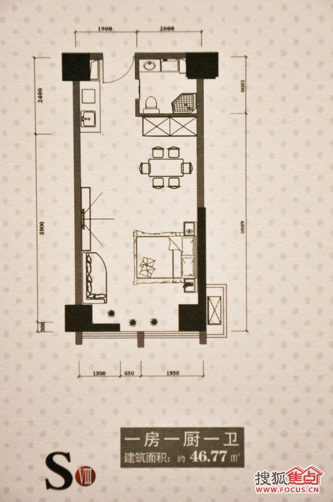 一房一厨一卫46平米户型户型