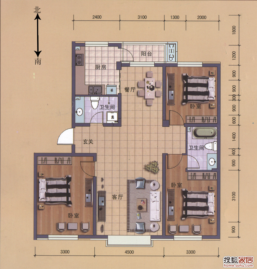 128平米原始平面图