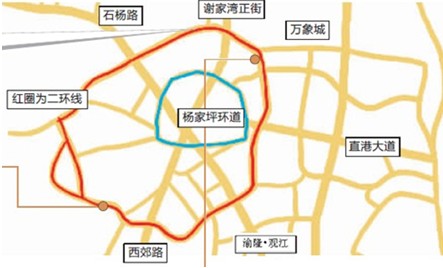 待二环建成,商圈升级完成后,渝隆·观江(滩子口龙江路10号)将与新商圈