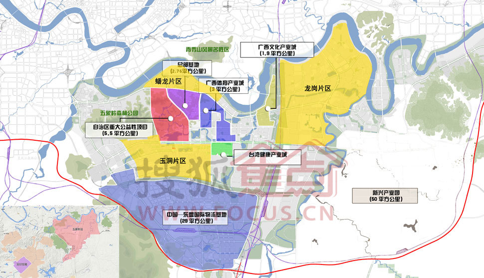 五象新區九大板塊和三大片區分佈圖