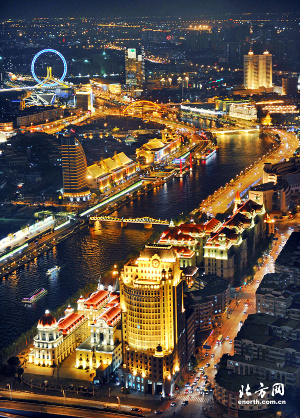 鸟瞰海河夜景