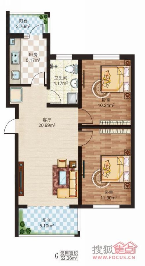 60两室一厅最佳户型图图片