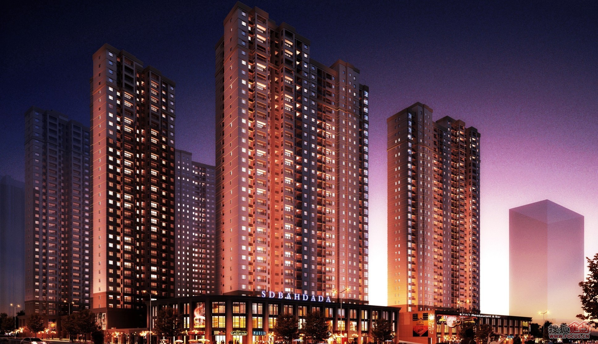 紫华郡建筑效果图夜景