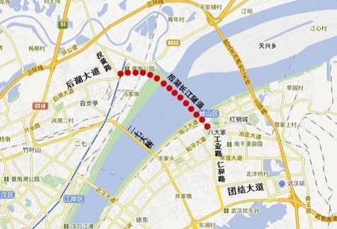 后湖长江隧道方位示意图(图片来源:楚天金报)堤角长江大桥规划示意图