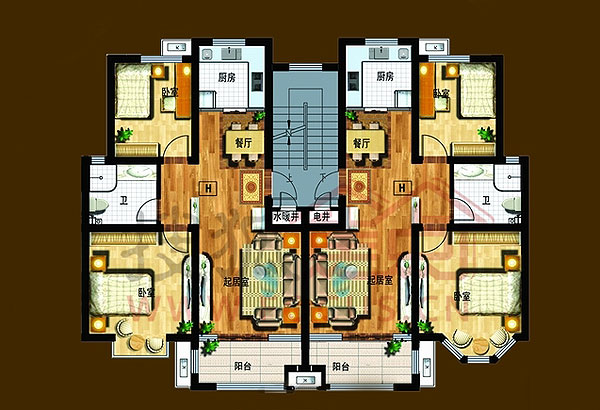 b3户型   三室两厅一卫   建筑面积约:110.