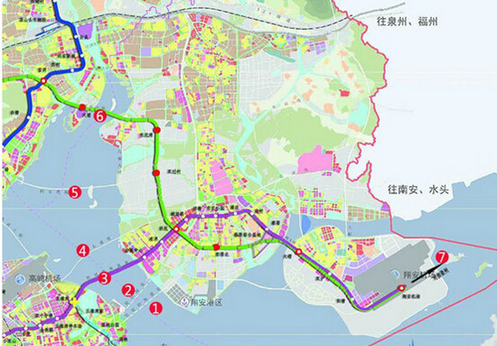 翔安区除了已有的翔安隧道,丙洲大桥,以及规划中的地铁3号线跨海段,第