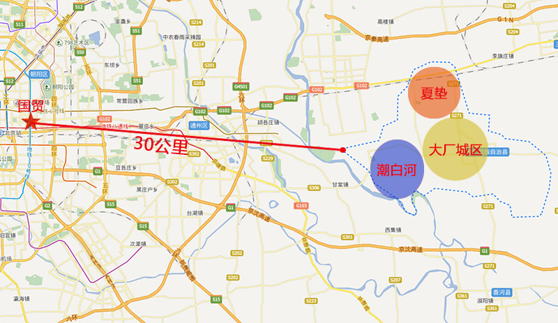 大厂,位于燕郊东南方向,距离国贸30公里.