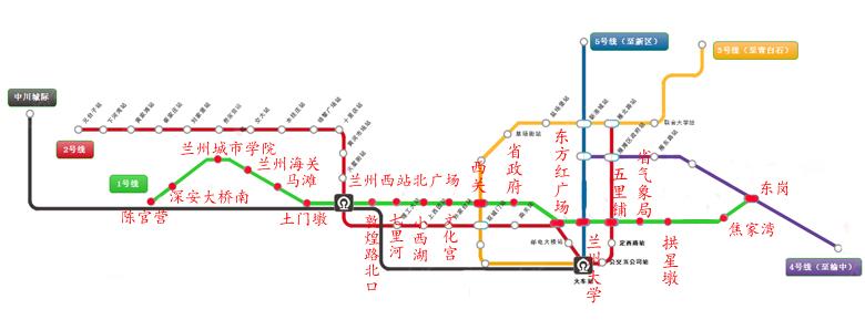 兰州地铁一号线走向示意图(绿线)