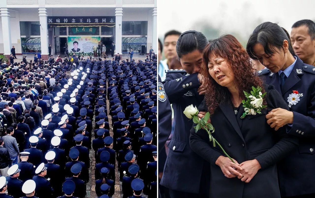 安徽庐江县上千名警民自发来到殡仪馆,含泪送英雄民警"阿龙"最后一程