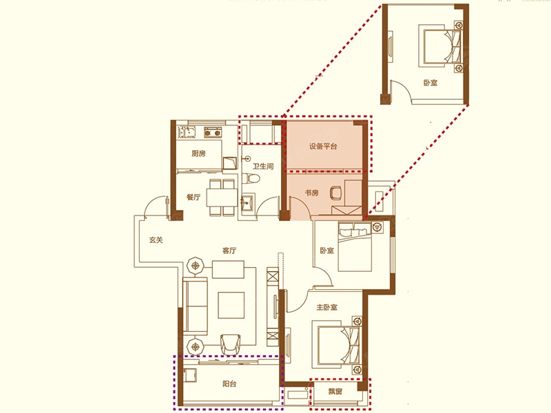 寶能城市廣場戶型圖-3室2廳1衛-106m